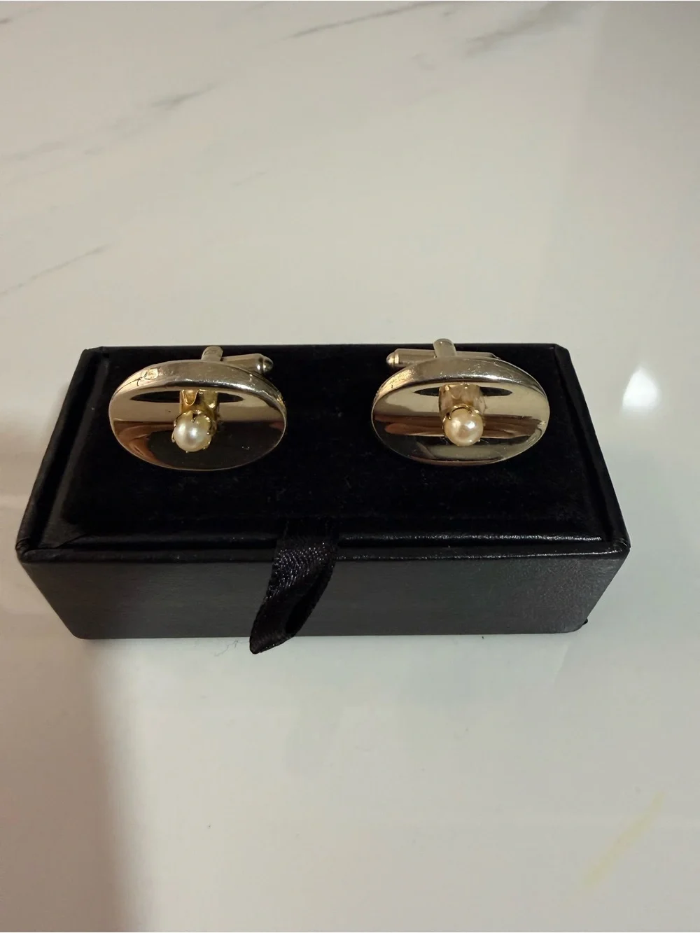 Oval Cufflinks with Pearl Accent
